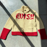 EVISU GRAPHIC CHUNKY KNIT CARDIGAN - M