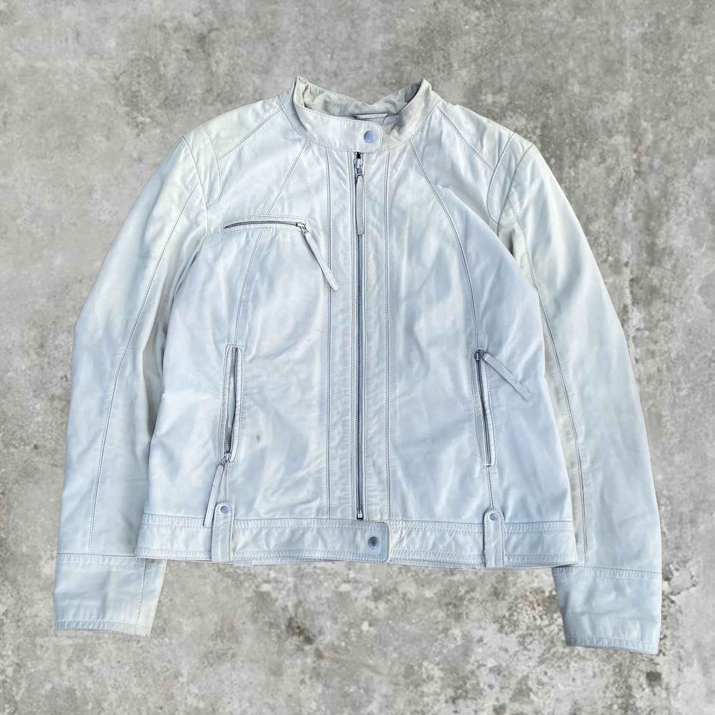 DANIER WHITE LEATHER BIKER JACKET - M