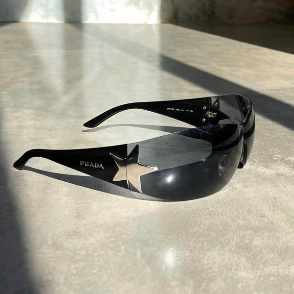 PRADA WRAP AROUND STAR SUNGLASSES - BLACK