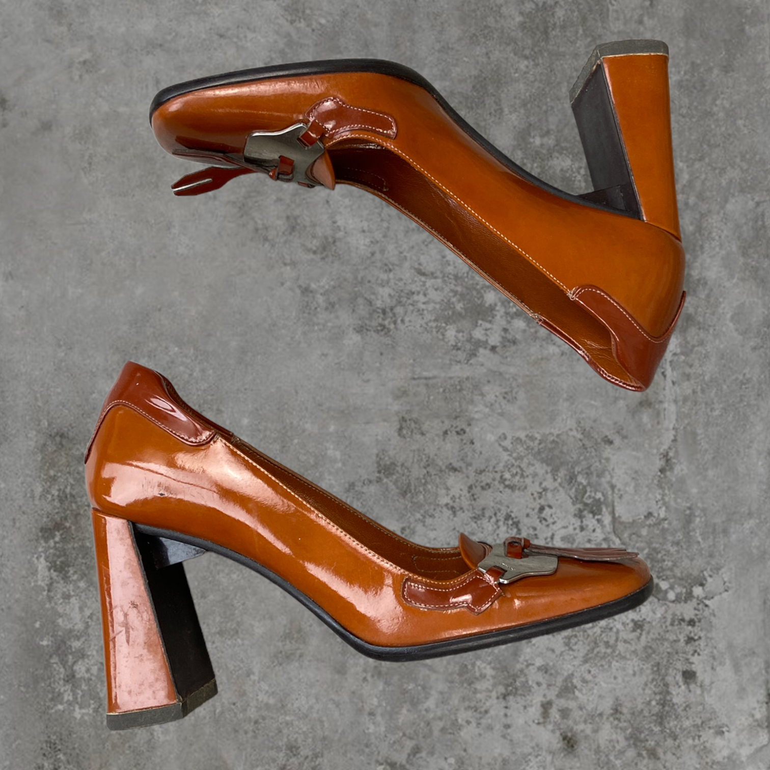 FW99 PRADA METAL TAB BLOCK HEELS - UK 4