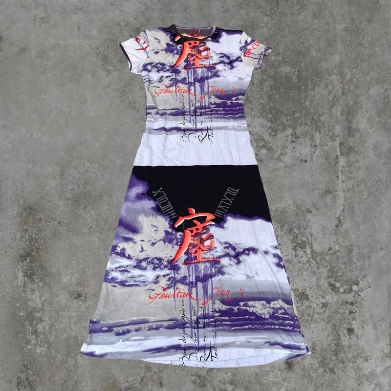 JEAN PAUL GAULTIER GRAPHIC PRINT STRETCH DRESS - S