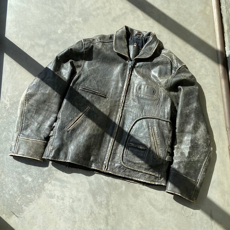 1980S VINTAGE WASHED LEATHER JACKET - L