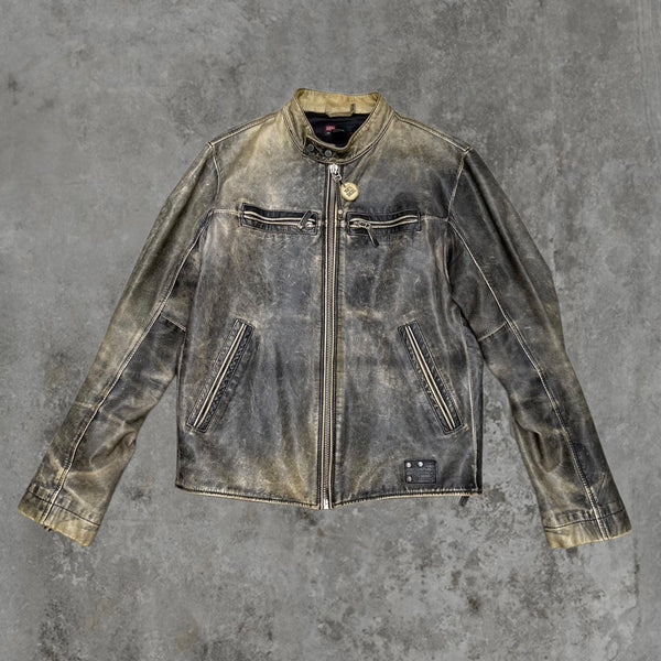 DIESEL DISTRESSED 90'S LEATHER JACKET - L